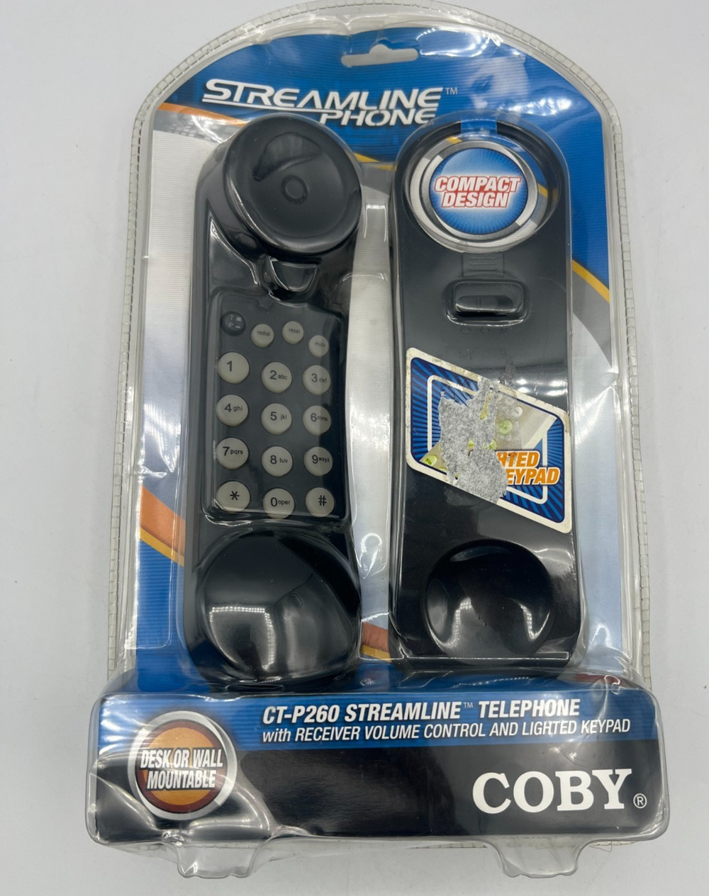 COBY CT-P260 Streamline Corded Telephone Black Lighted Keypad New Sealed